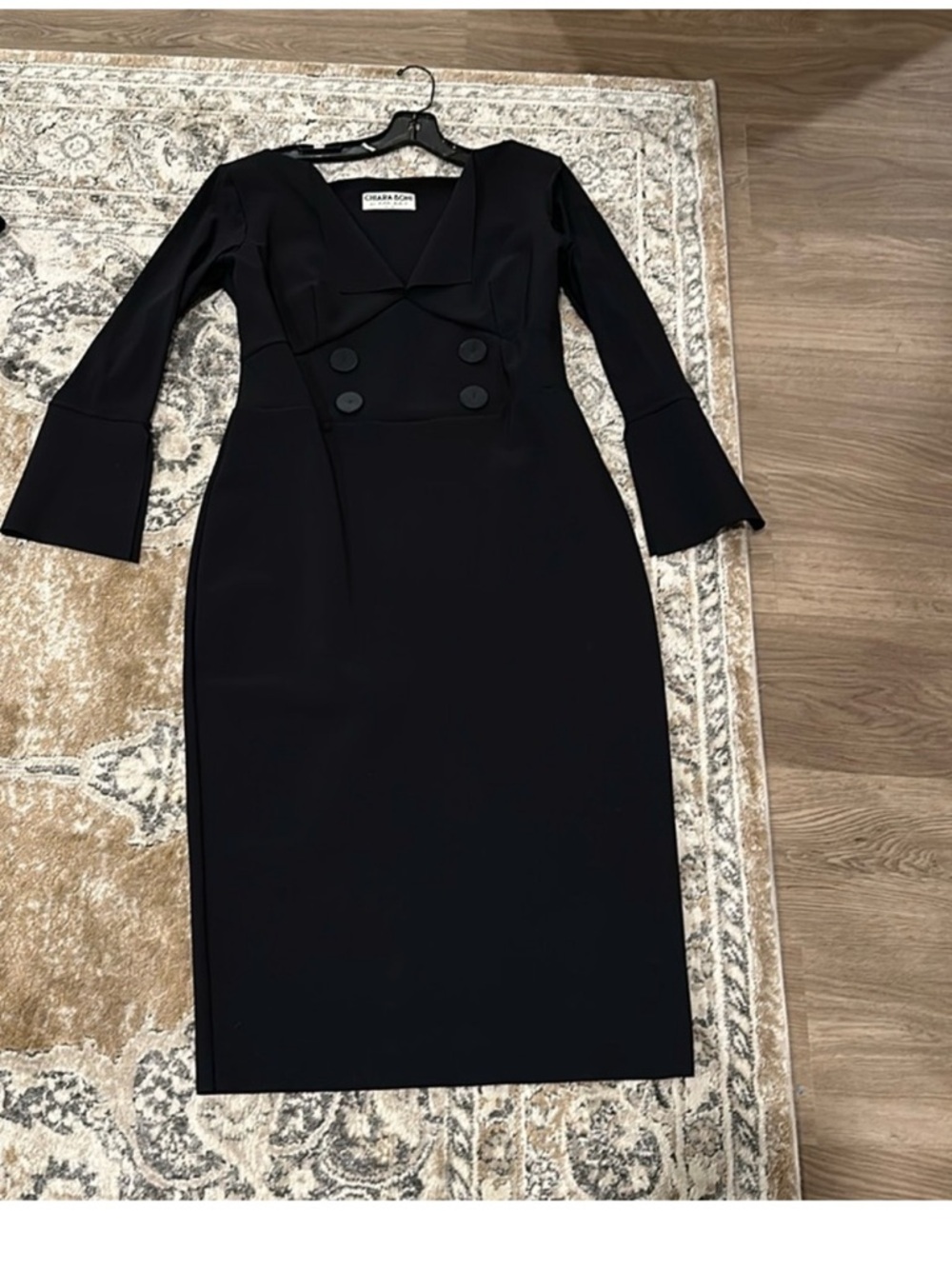 Chiara Boni XL Black V-Neck Long Sleeve Dress slimming made in Italy